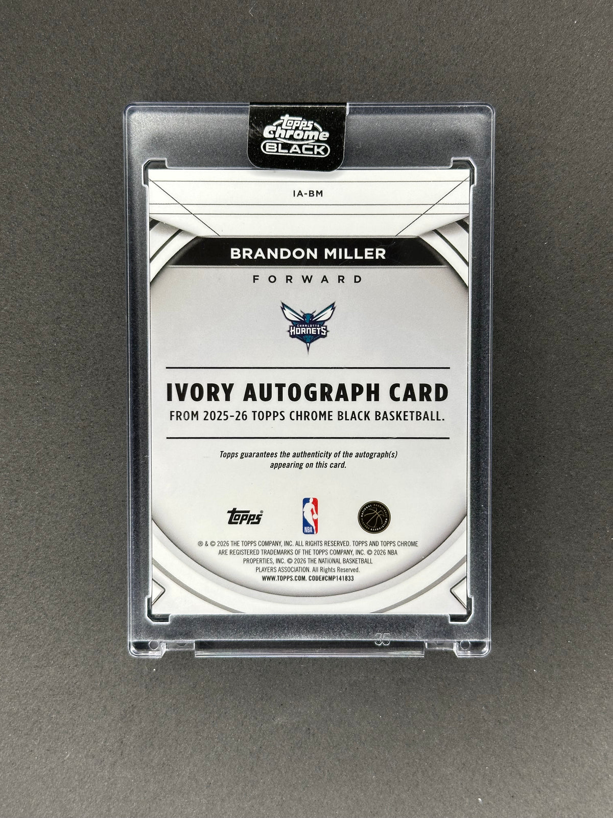 2026 Topps Chrome Black Brandon Miller IA-BM Ivory Auto Red #/5