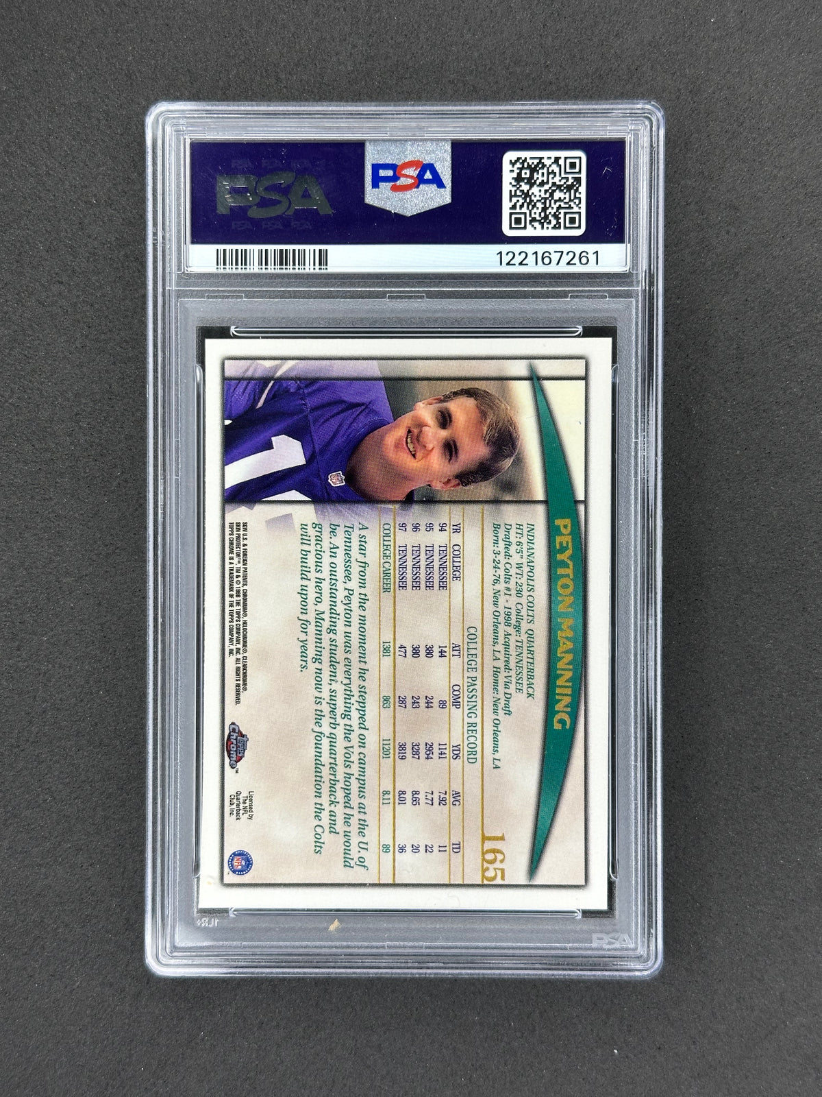 1998 Topps Chrome Draft Picks Peyton Manning #165 PSA 9 RC