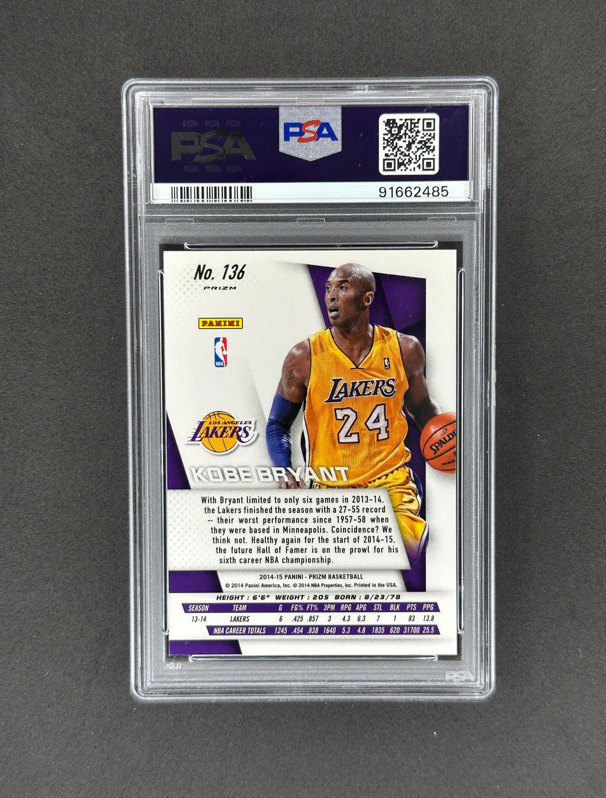 2014 Panini Prizm Kobe Bryant #136 Yellow and Red Mosaic Prizm PSA 10