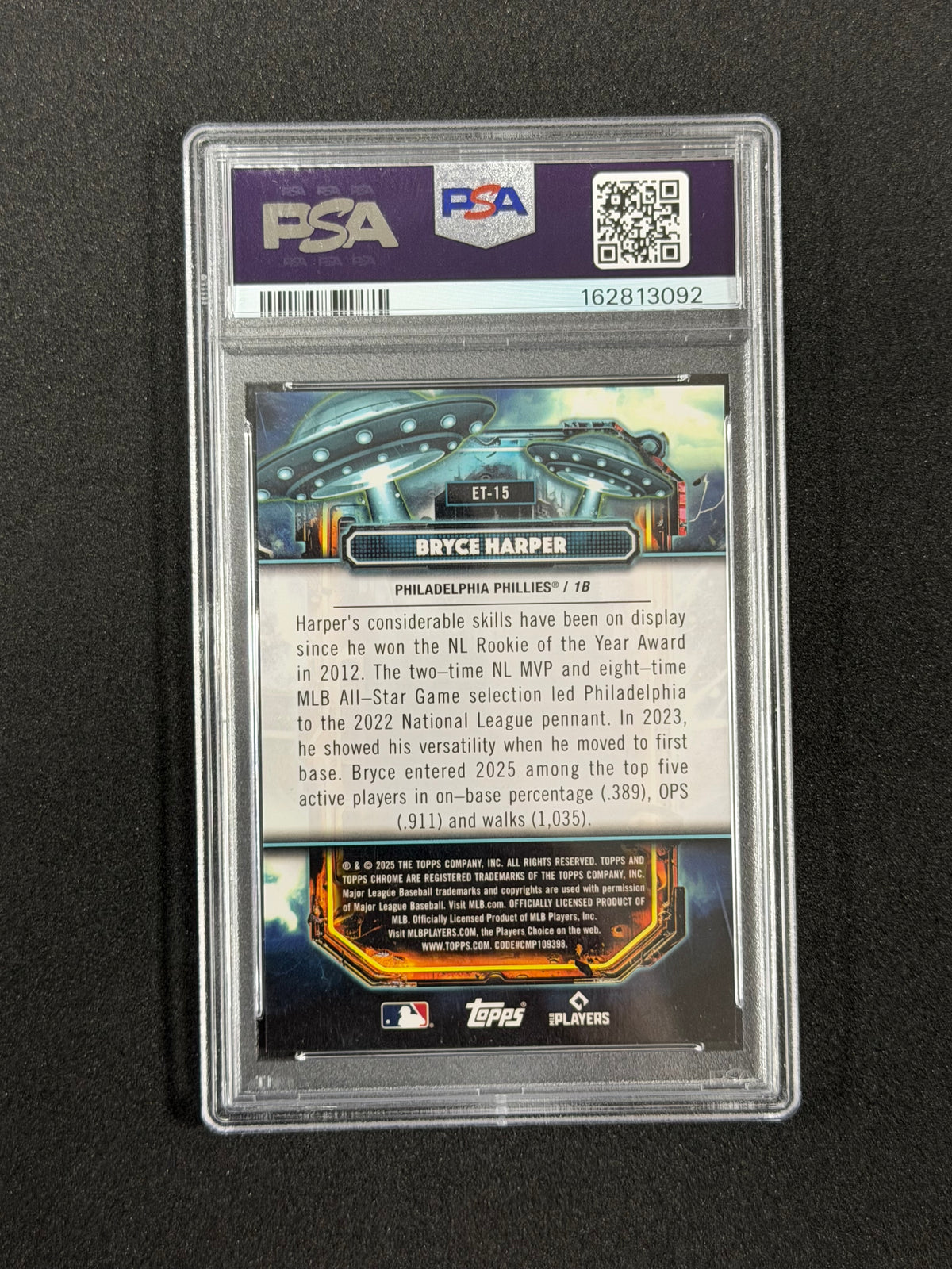 2025 Topps Cosmic Chrome Bryce Harper Extra-Terrestrial Talent Black Eclipse #/10 PSA 10