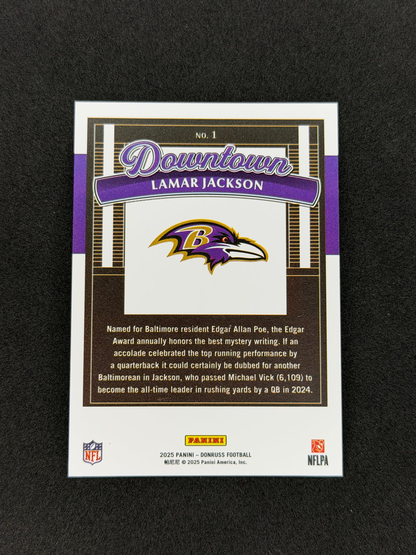 Lamar Jackson #1 2025 Panini Donruss Downtown