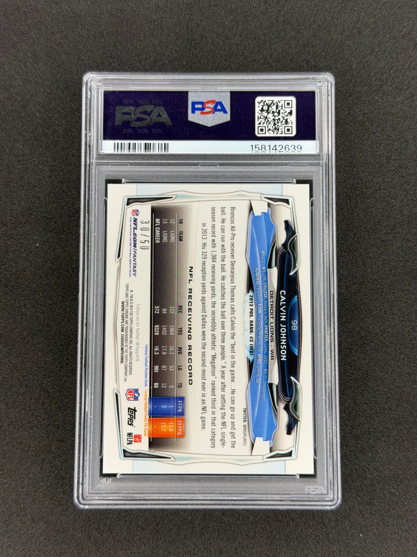 2014 Topps Chrome Calvin Johnson Gold Refractor #/50 PSA 10