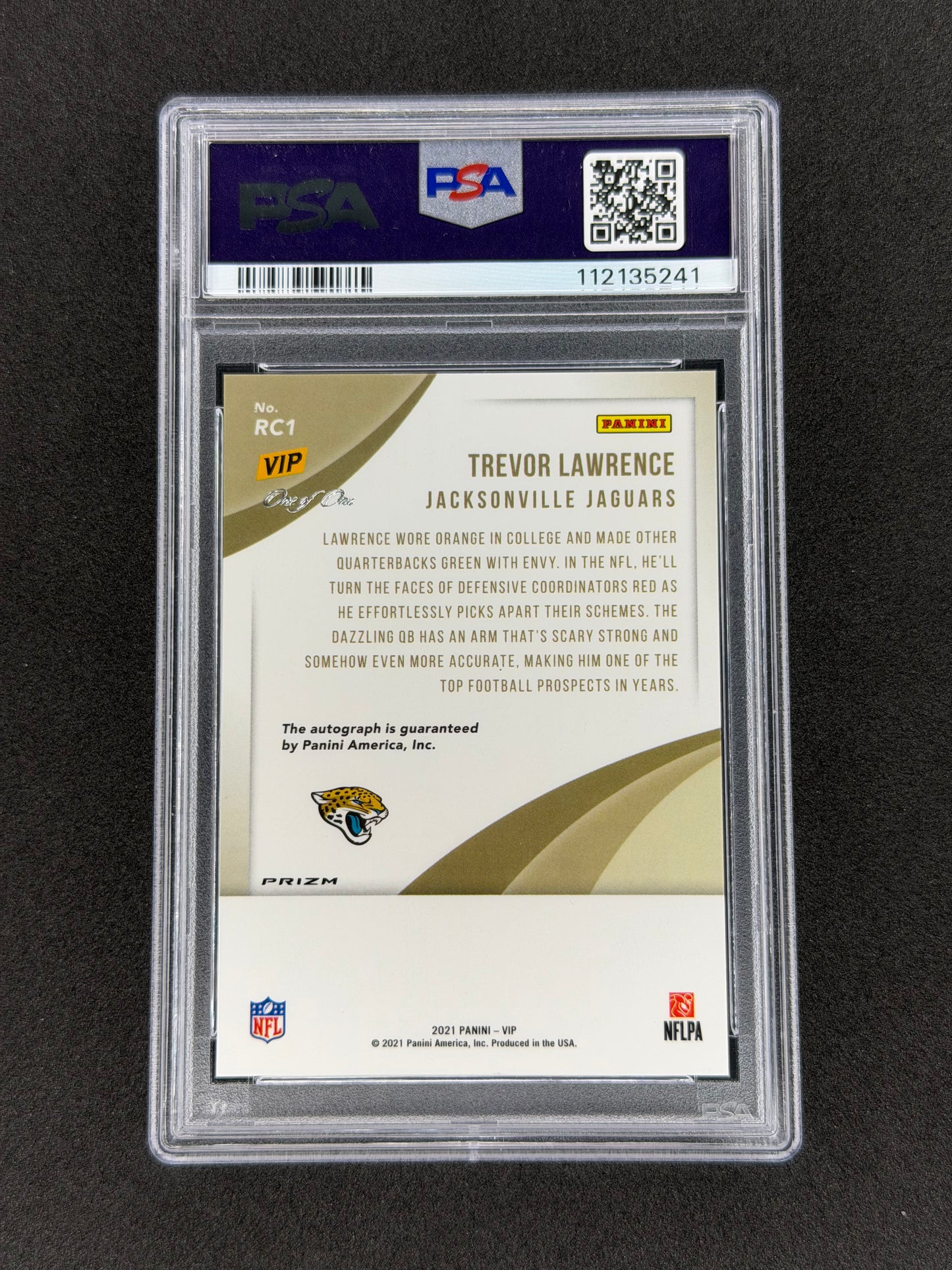 2022 Panini National VIP Trevor Lawrence Tiger Stripes 1/1 Auto RC PSA 8