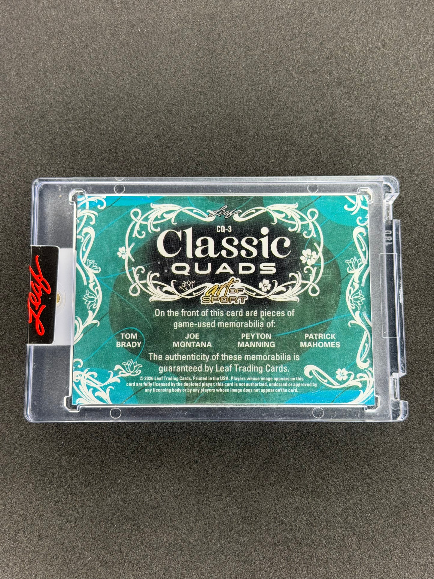 2026 Leaf Art of Sport Brady/Montana/Manning/Mahomes Classic Quads Game-Worn #/10