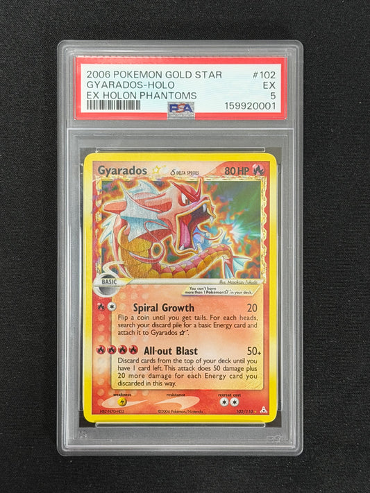 2006 Pokemon Gold Star Gyarados EX Holon Phantoms PSA 5