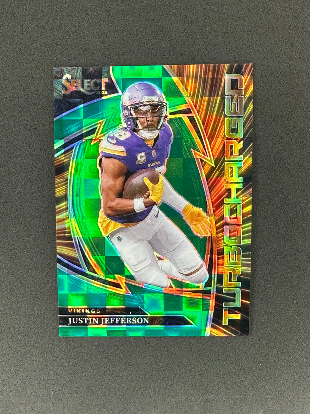 2025 Panini Select Justin Jefferson #8 Turbocharged Green #/5