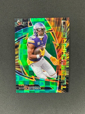 2025 Panini Select Justin Jefferson #8 Turbocharged Green #/5