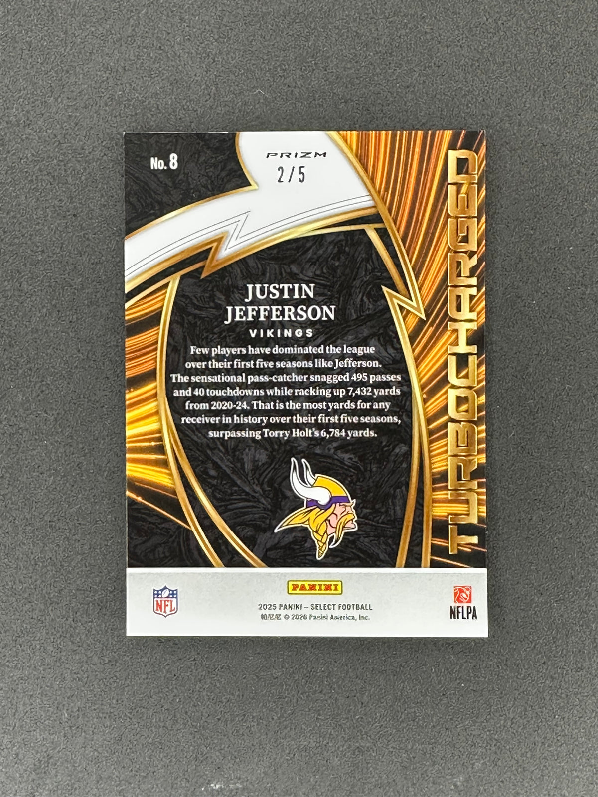 2025 Panini Select Justin Jefferson #8 Turbocharged Green #/5