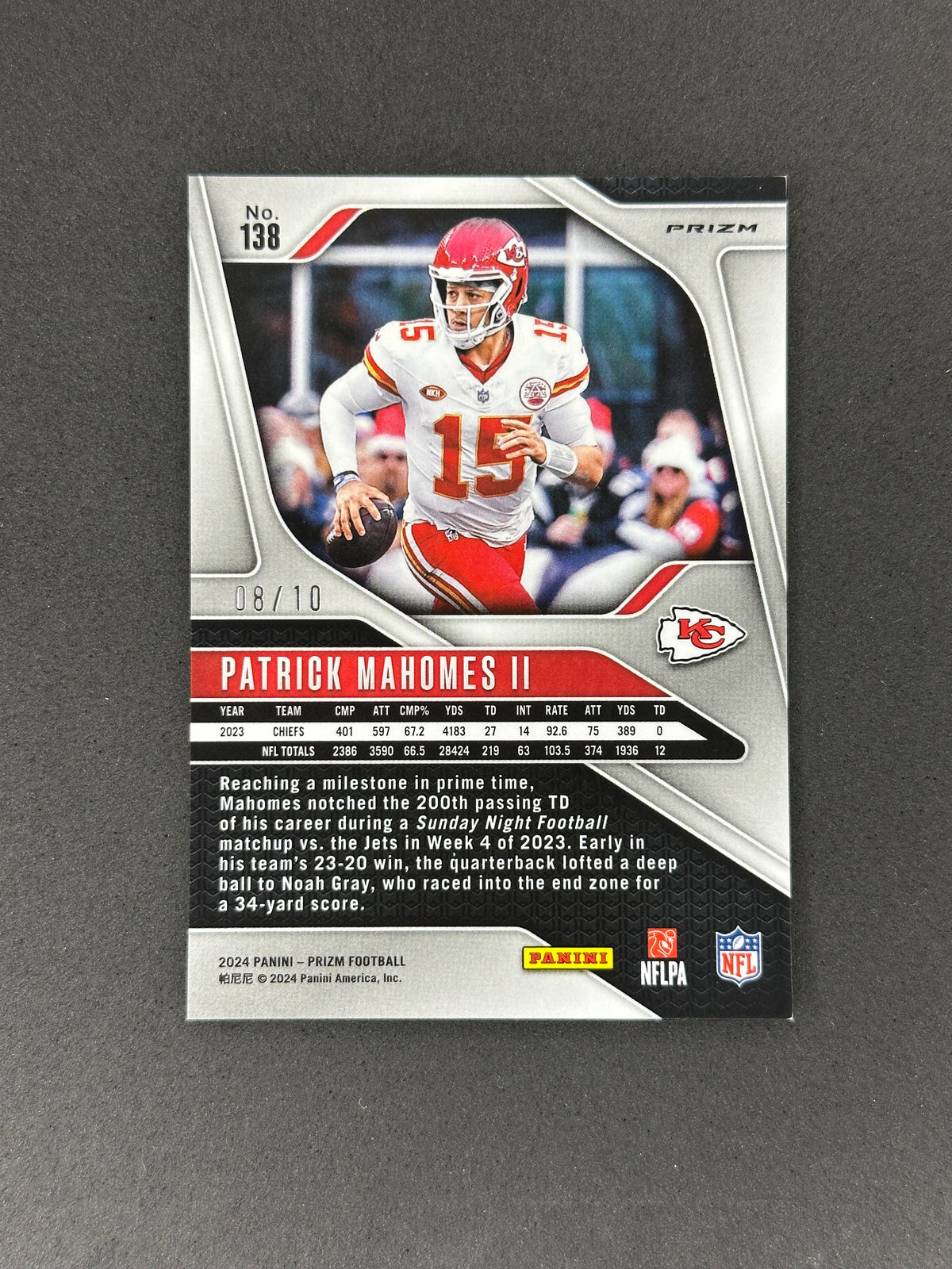 2024 Panini Prizm Patrick Mahomes #138 Gold Choice #/10