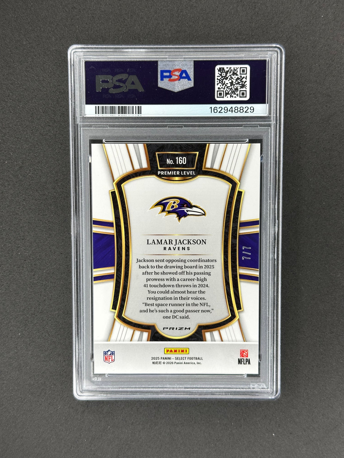 2025 Panini Select Lamar Jackson #160 Neon Orange Pulsar #/7 PSA 10