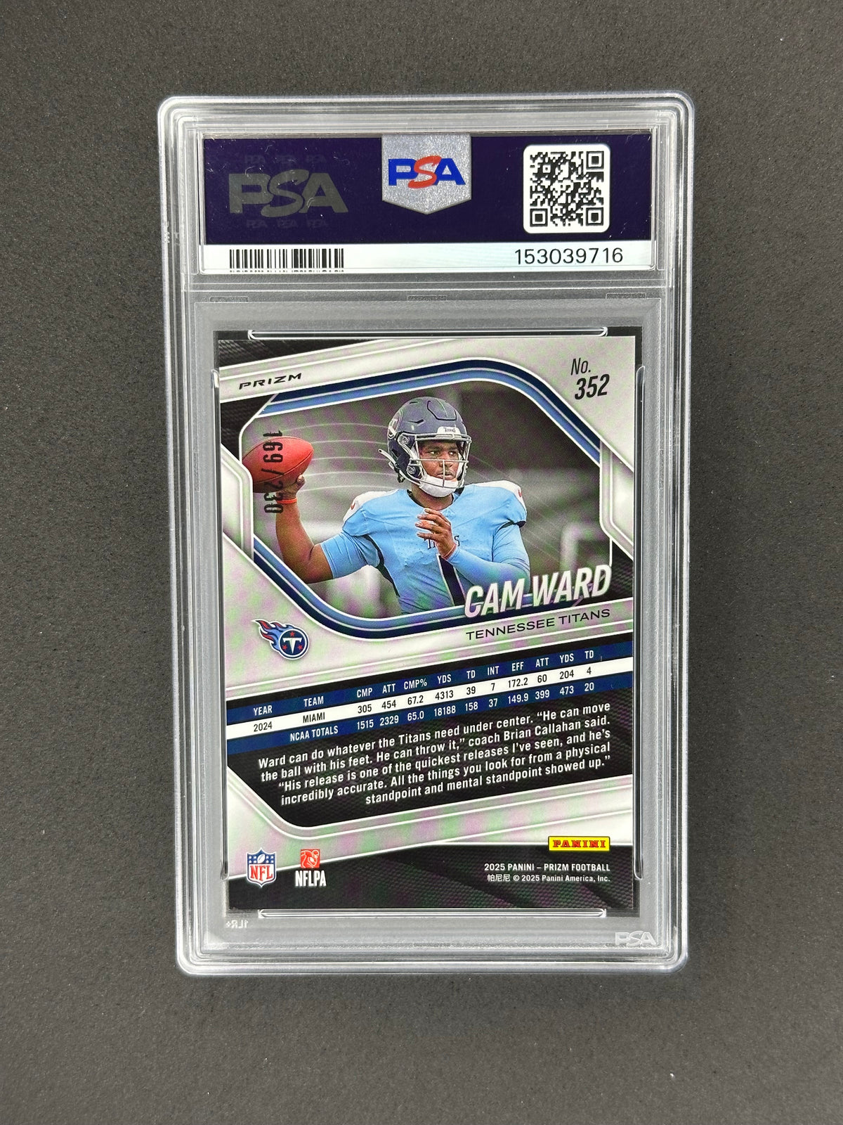 2025 Panini Prizm Cam Ward #352 Blue Wave #/230 PSA 10