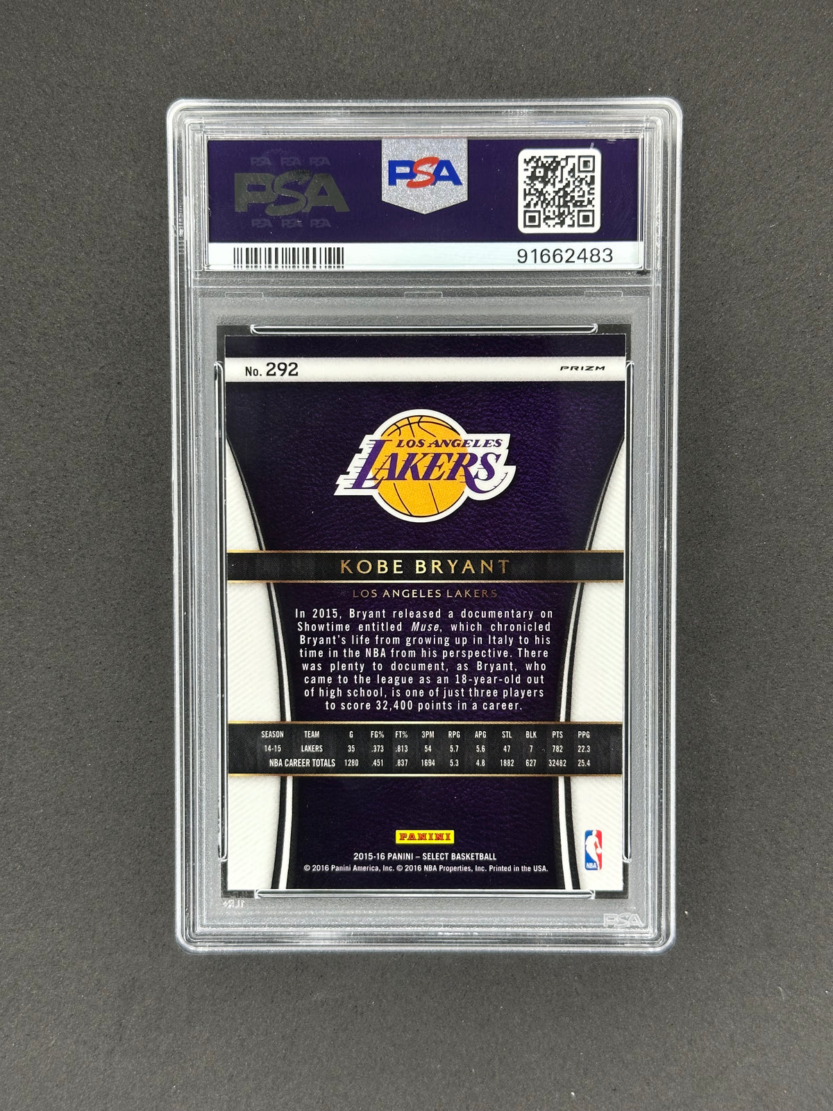 2015 Panini Select Kobe Bryant #292 Silver Prizm Courtside PSA 10