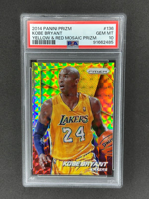 2014 Panini Prizm Kobe Bryant #136 Yellow and Red Mosaic Prizm PSA 10