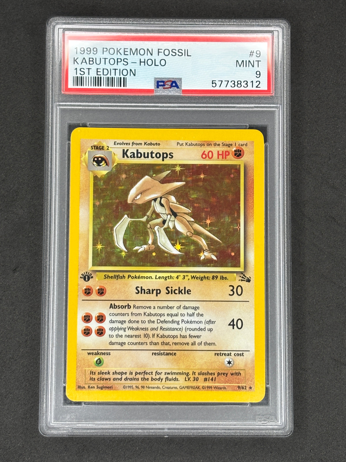 PSA 9 Kabutops 1st Edition Holo Fossil #9