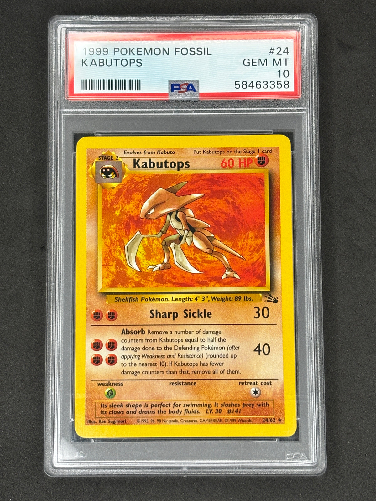 PSA 10 Kabutops Fossil Non Holo Rare #24