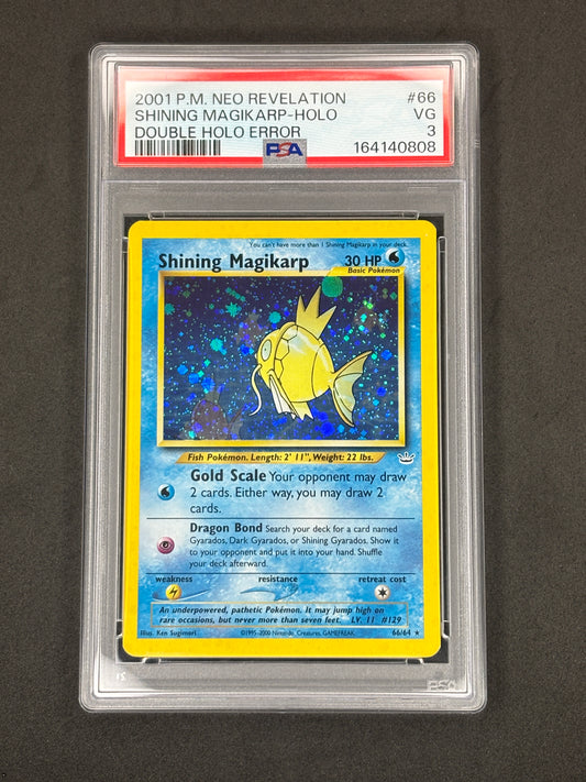 PSA 3 Shining Magikarp Double Holo Error Neo Revelation #66