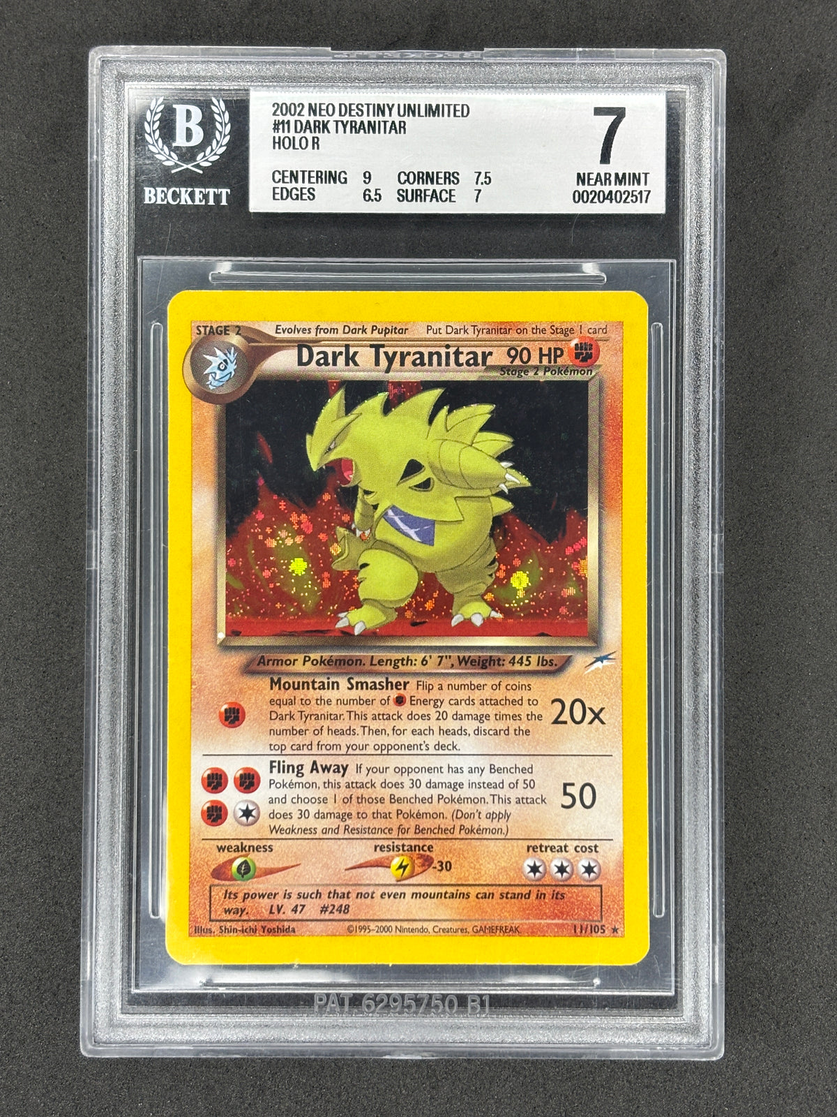 2002 Pokemon Dark Tyranitar Holo #11 Neo Destiny BGS 7