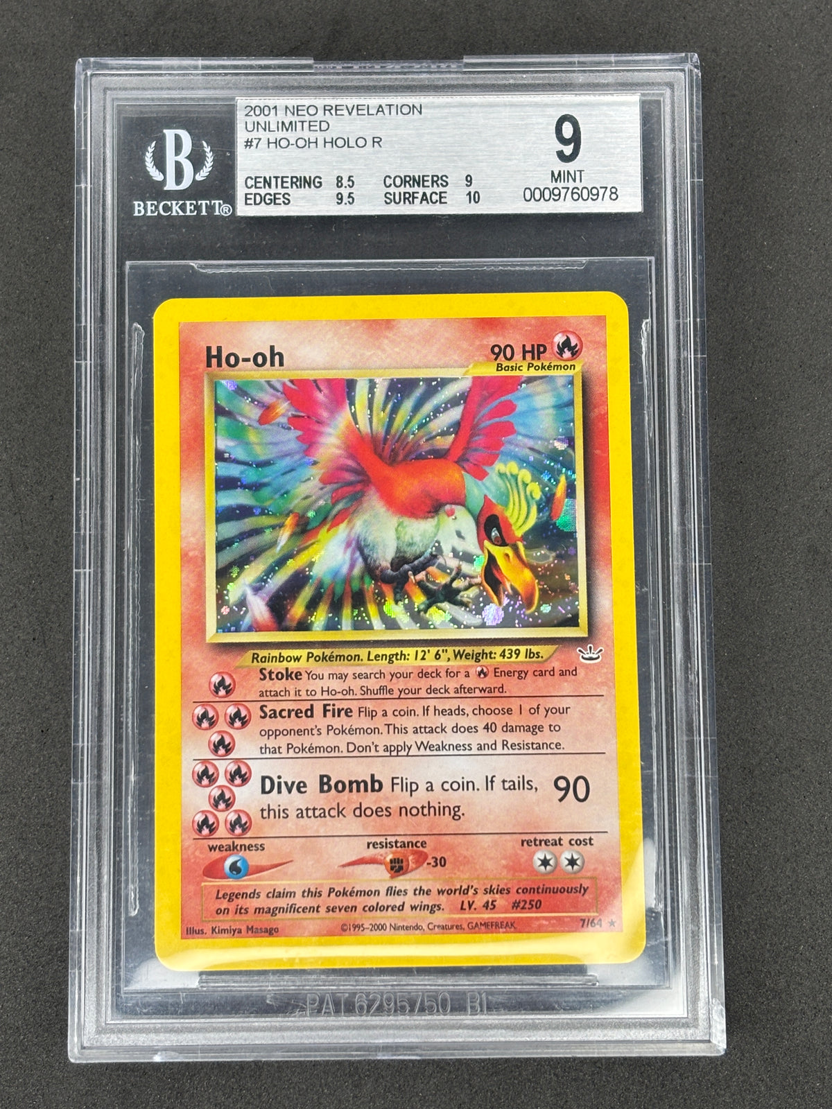 2001 Pokemon Ho-oh Holo #7 Neo Revelation BGS 9