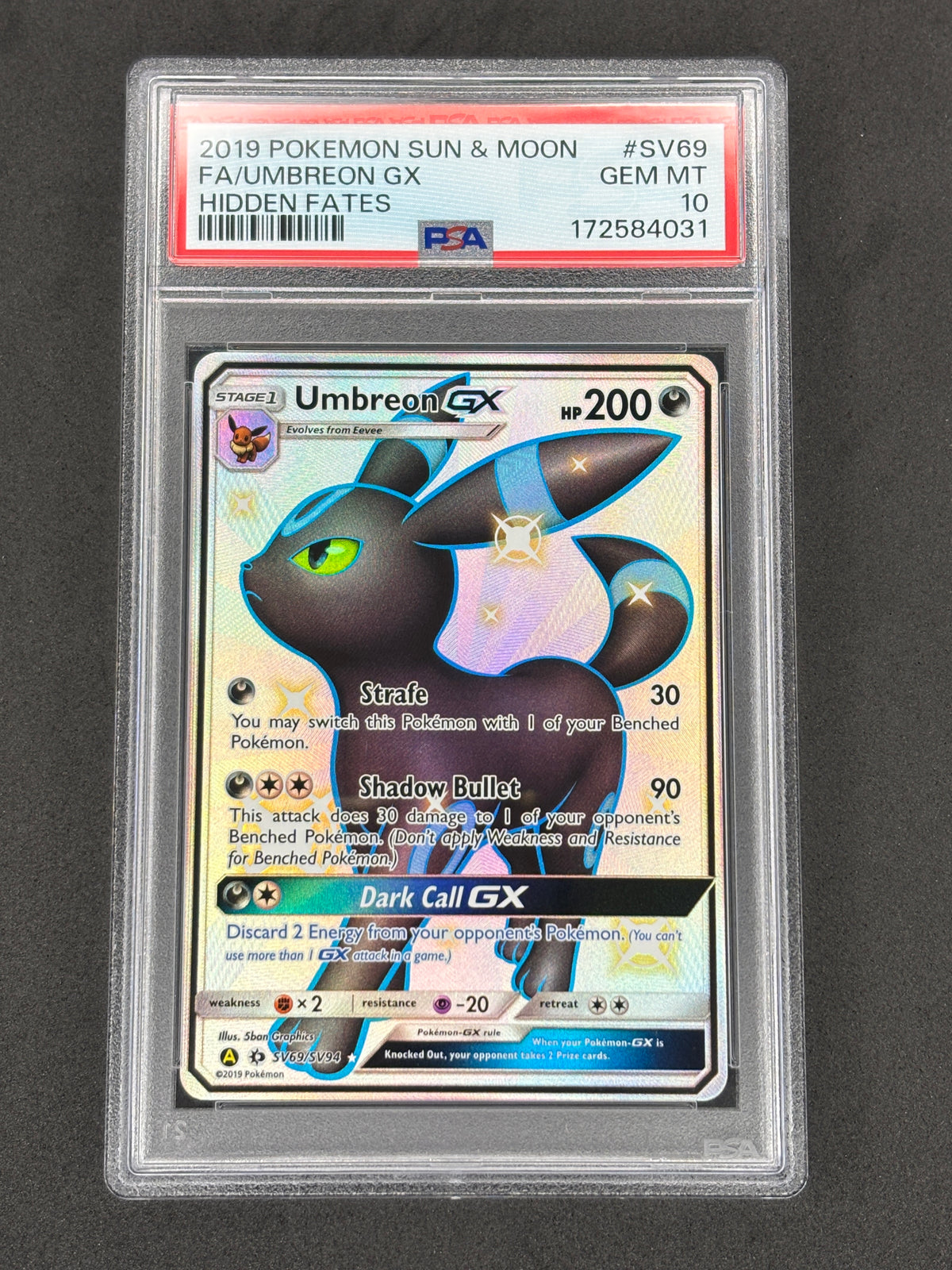 2019 Pokemon Umbreon Gx #SV69 PSA 10