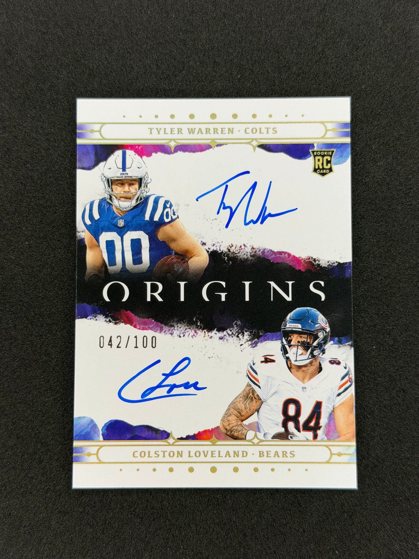 Tyler Warren - Colston Loveland #3 2025 Panini Origins Dual Rookie Autograph #/100