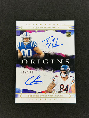 Tyler Warren - Colston Loveland #3 2025 Panini Origins Dual Rookie Autograph #/100