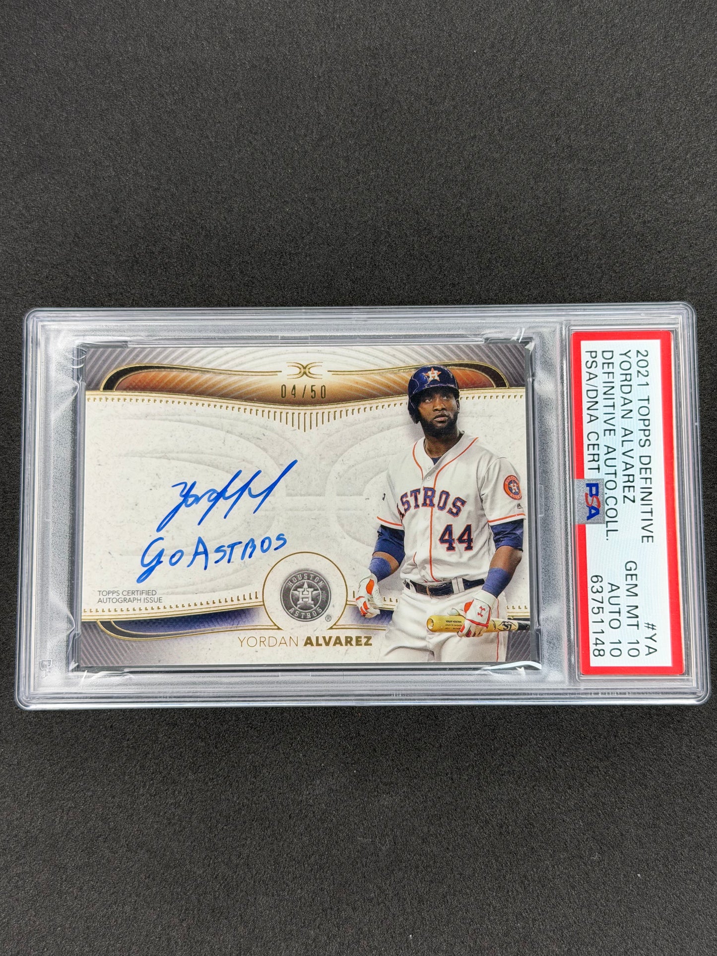 2021 Topps Definitive Yordan Alvarez Inscribed Auto "Go Astros" #/50 PSA 10/10