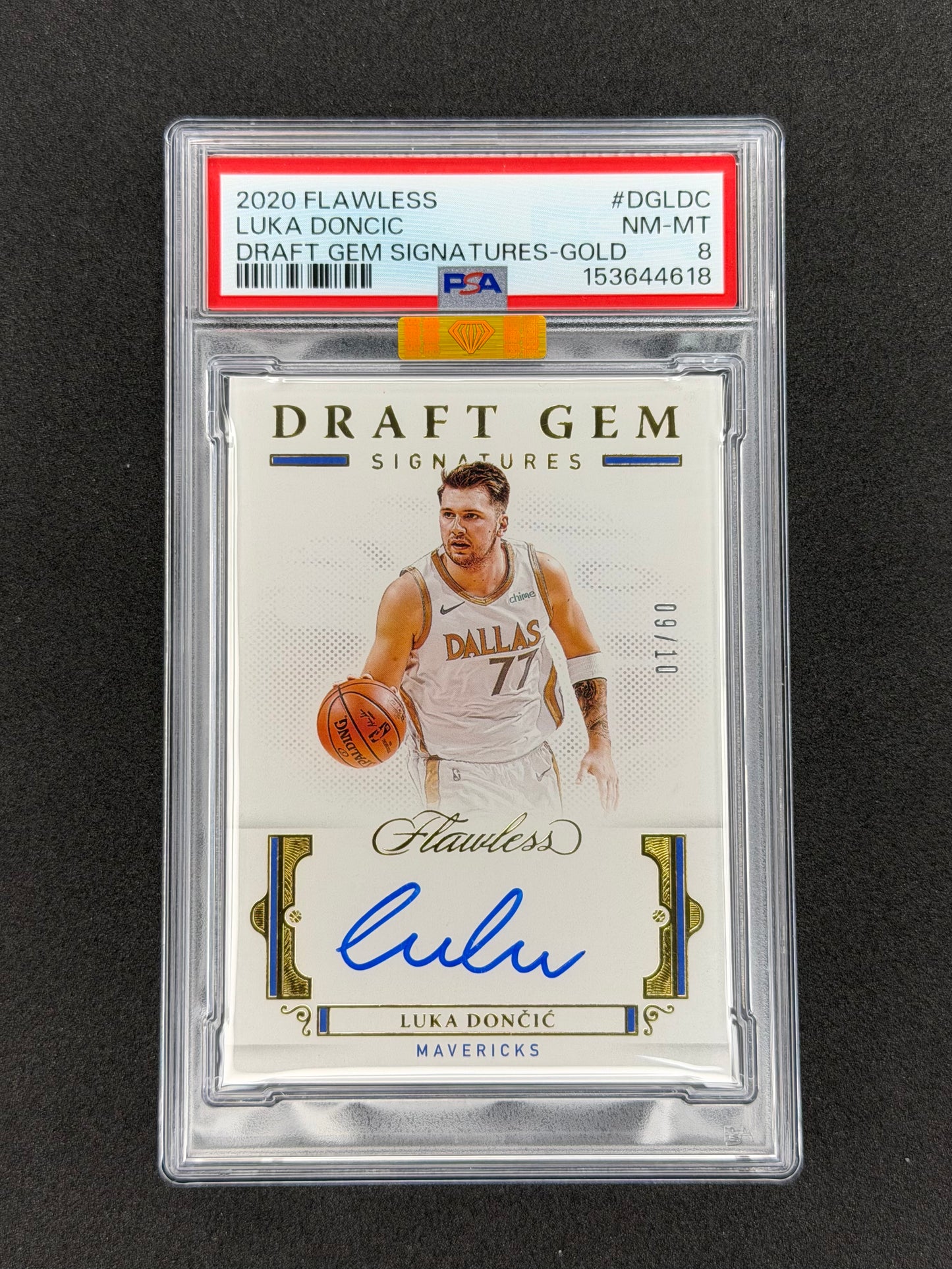 2020 Flawless Luka Doncic Draft Gem Signatures Gold #/10 PSA 8 MBA GOLD