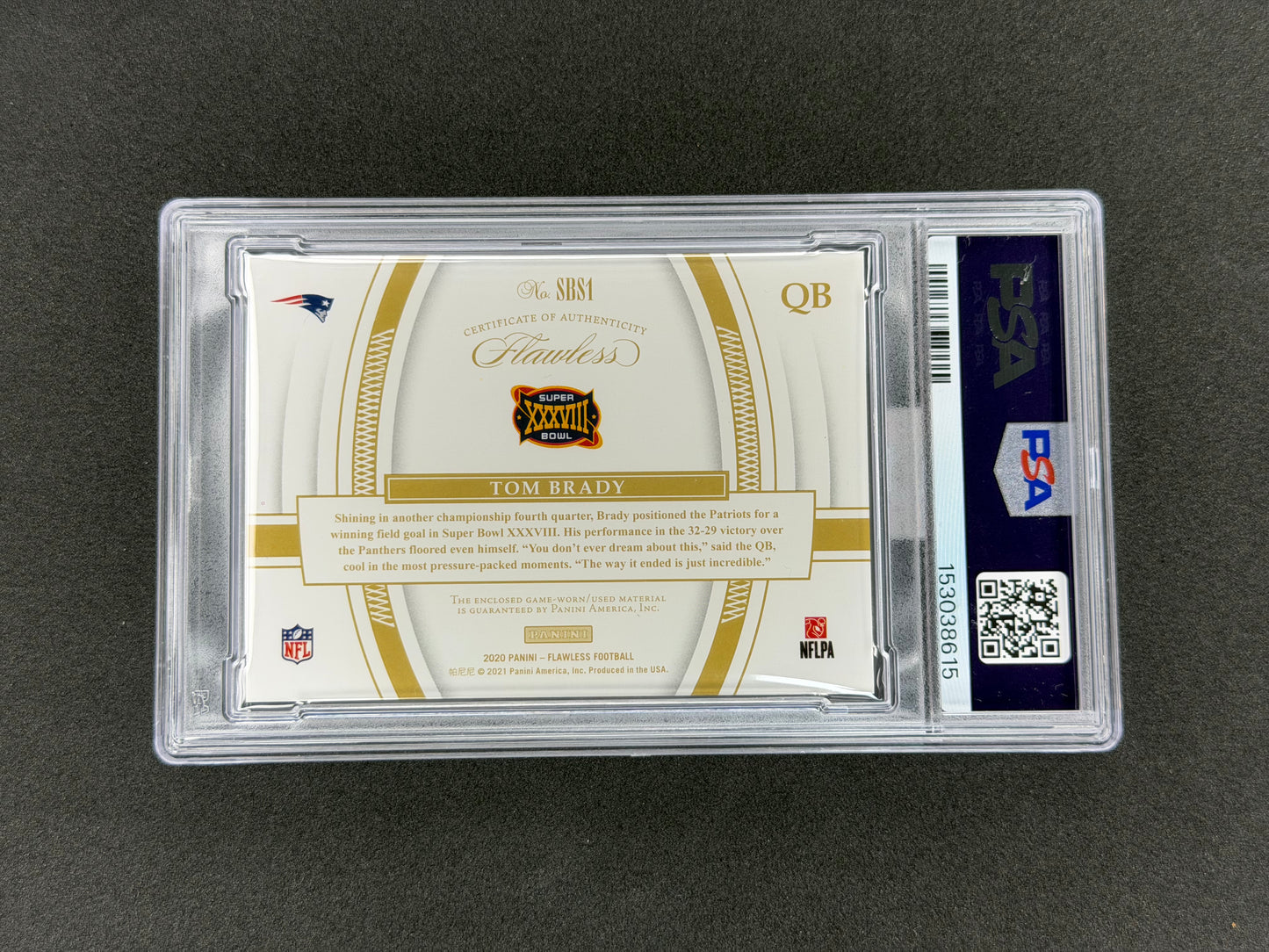 2020 Flawless Tom Brady Super Bowl Swatch Silver #/20 PSA 8 MBA GOLD
