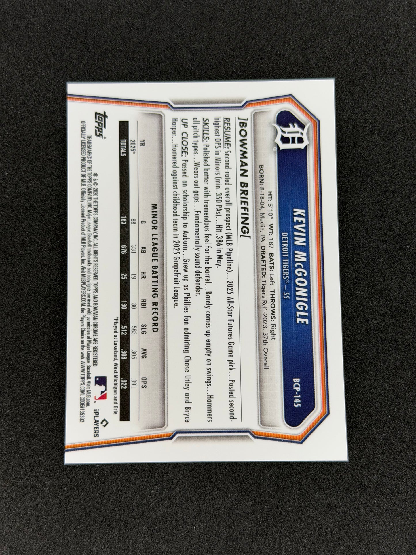 2026 Topps Chrome Kevin McGonigle Black Xfractor #/10 BCP-145