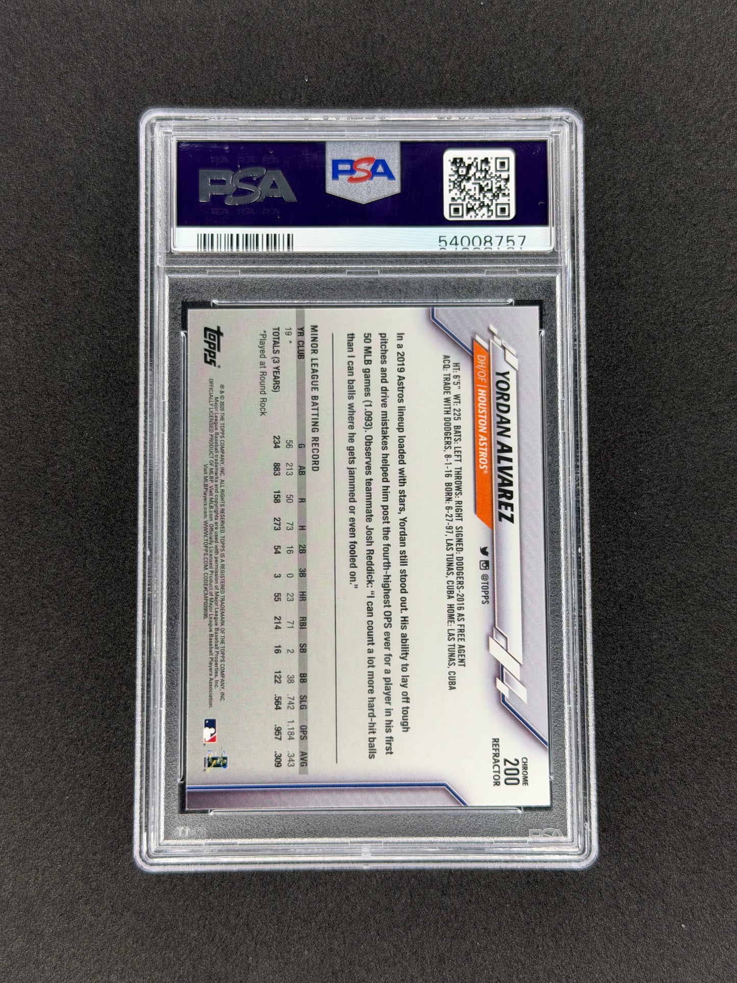 2020 Topps Chrome Yordan Alvarez #200 Refractor PSA 10 RC