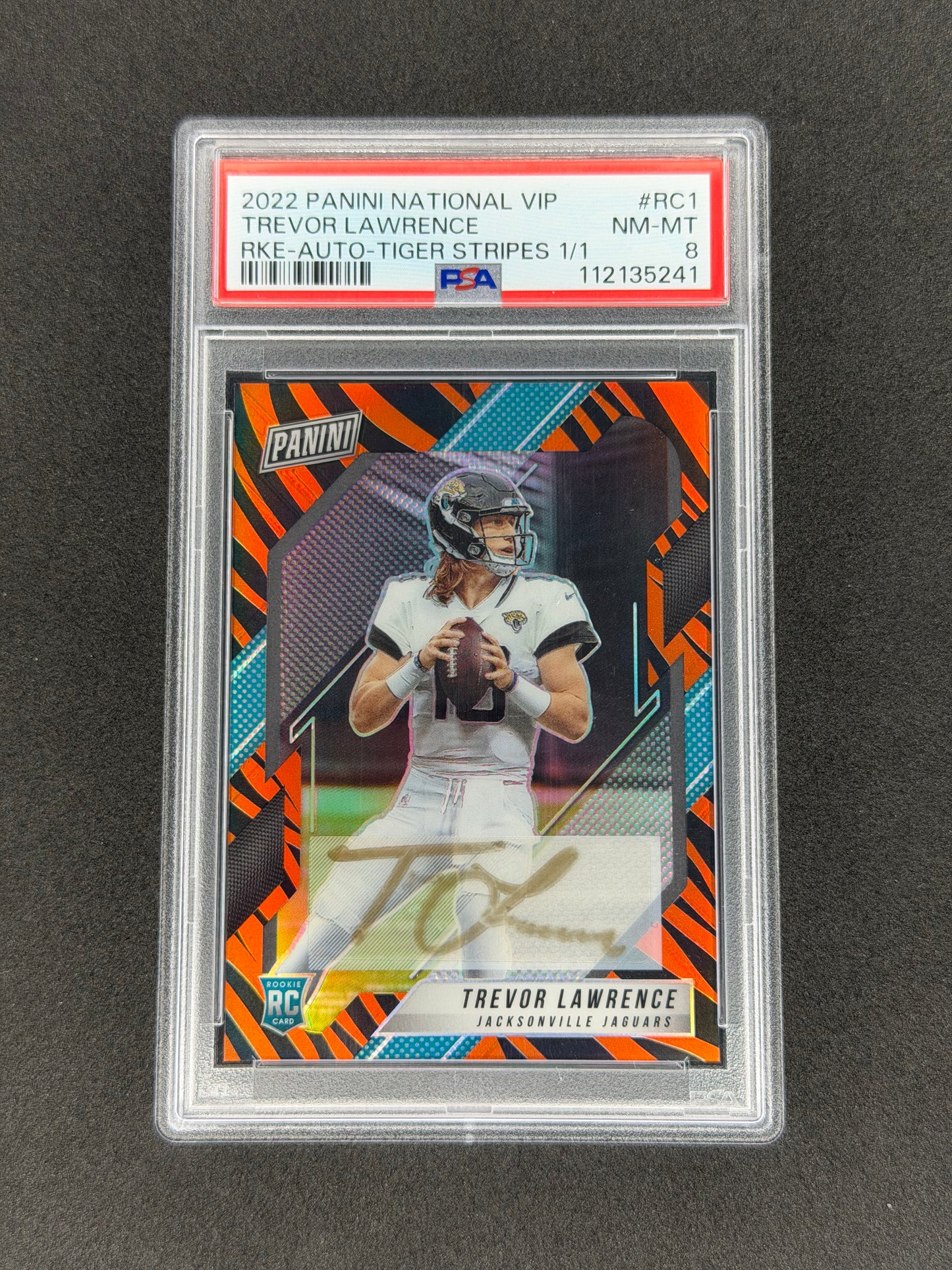 2022 Panini National VIP Trevor Lawrence Tiger Stripes 1/1 Auto RC PSA 8
