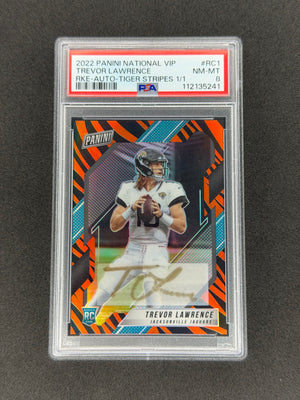 2022 Panini National VIP Trevor Lawrence Tiger Stripes 1/1 Auto RC PSA 8