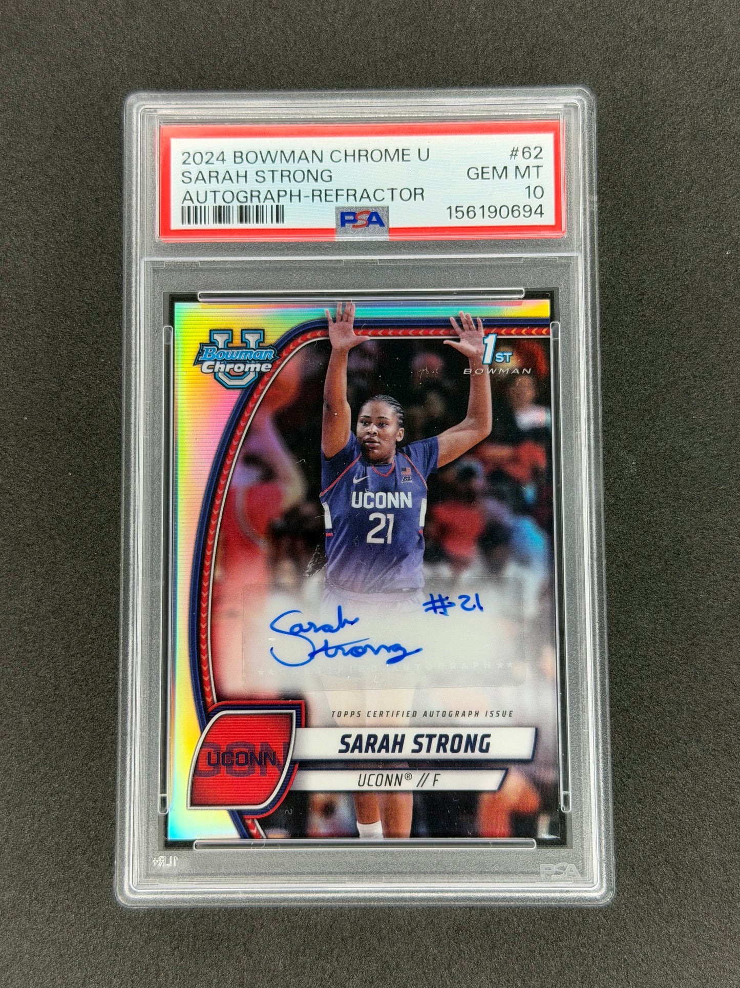 2024 Bowman Chrome U Sarah Strong #62 1st Refractor Auto PSA 10