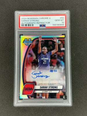 2024 Bowman Chrome U Sarah Strong #62 1st Refractor Auto PSA 10