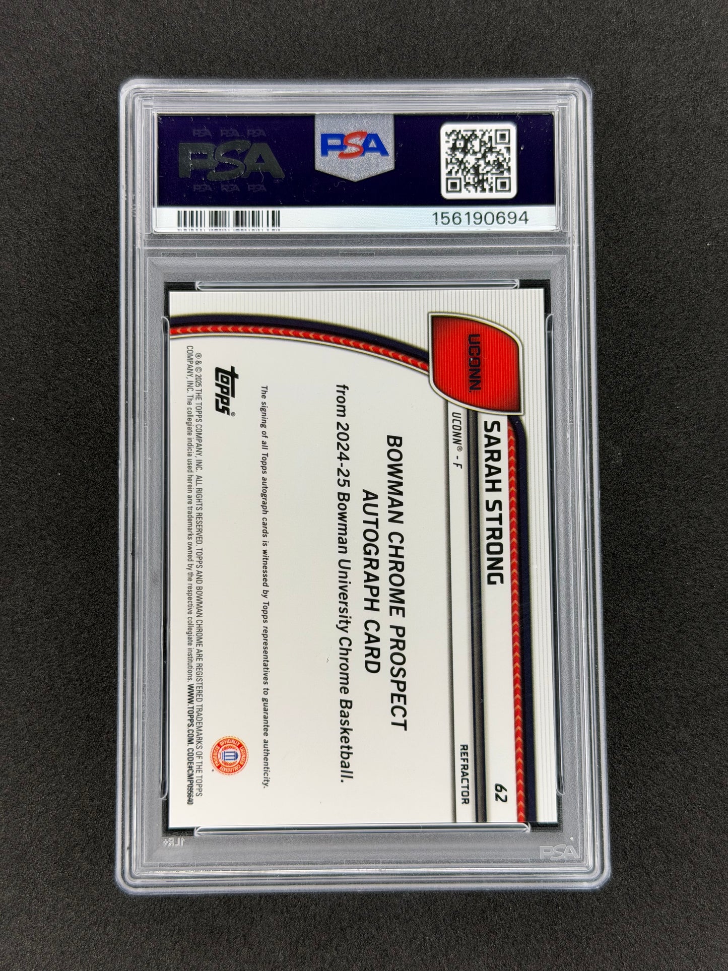 2024 Bowman Chrome U Sarah Strong #62 1st Refractor Auto PSA 10
