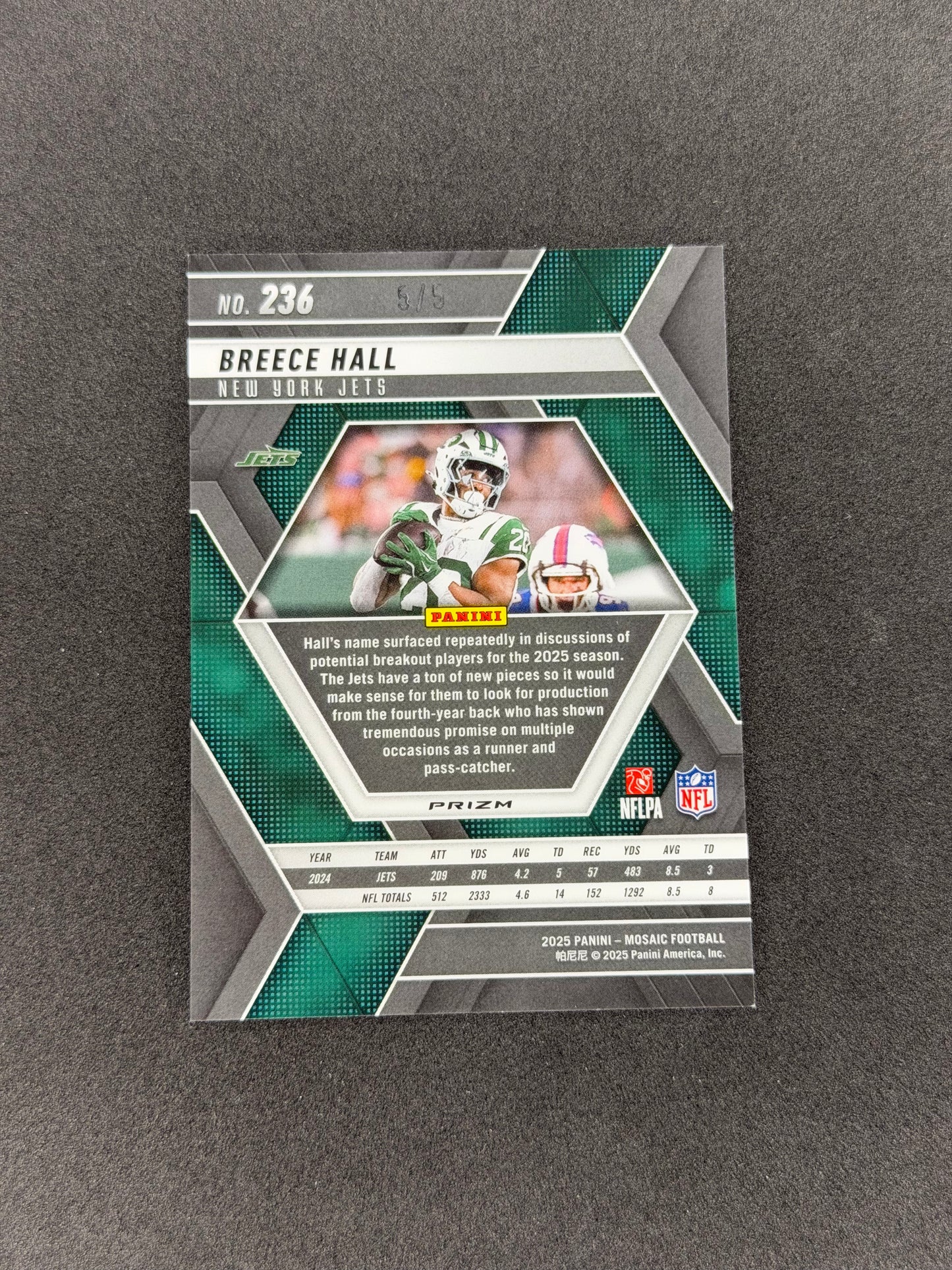 2025 Mosaic Breece Hall #236 Gold Glitter #/5