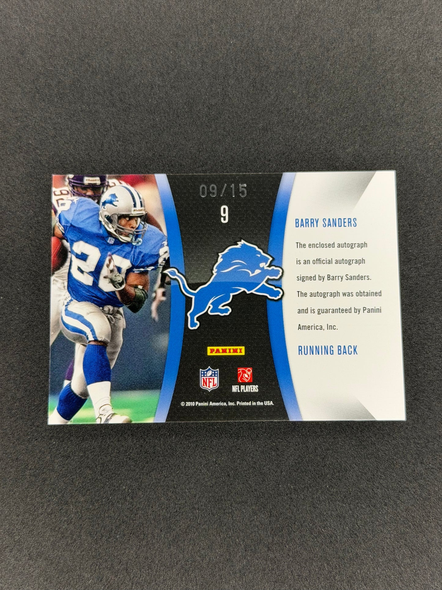 2010 Panini Gridiron Gear Barry Sanders #9 Auto #/15