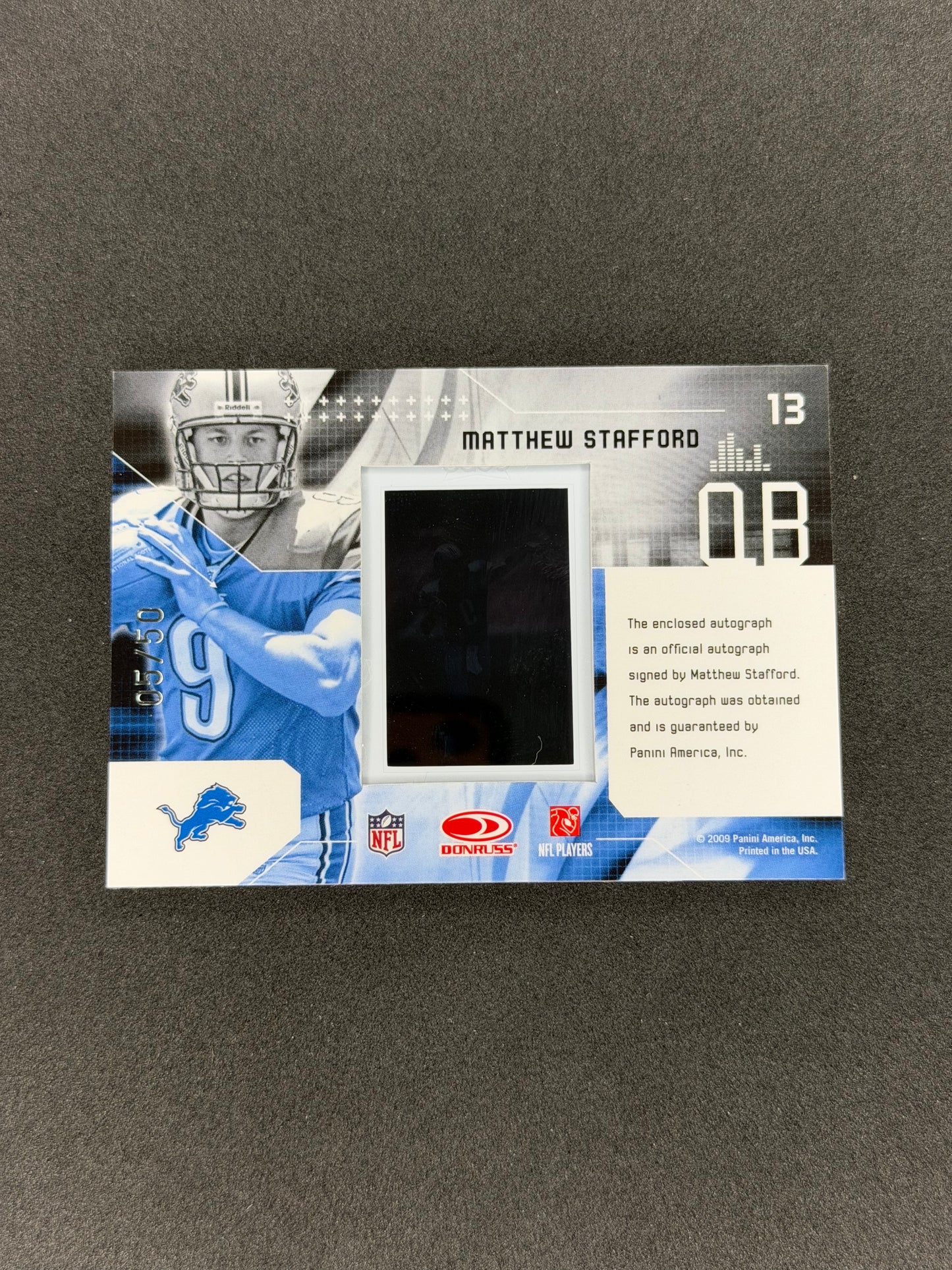 2009 Donruss Limited Matthew Stafford Slideshow Auto #/50 RC