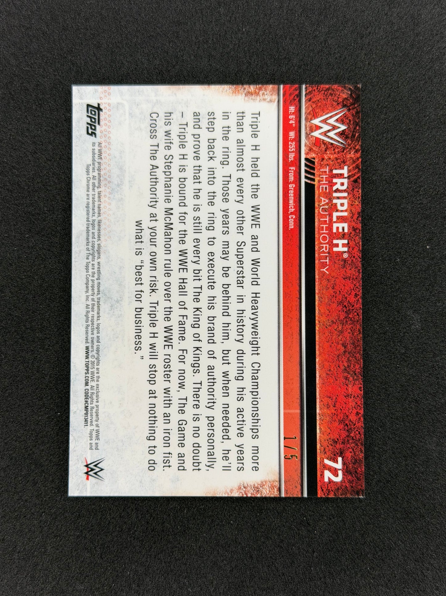 2015 Topps Chrome WWE Triple H #72 Red #/5