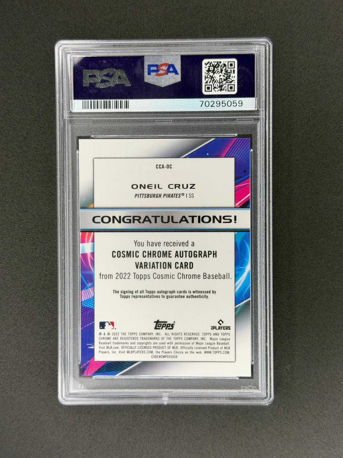 2022 Topps Cosmic Chrome Oneil Cruz CCA-OC Auto PSA 10 Auto 10